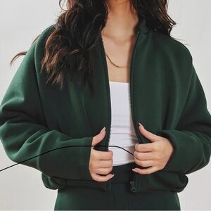 LeZe the Label Harlow Dark Green Cropped Jacket/Bomber, Full zipper, high neck,S